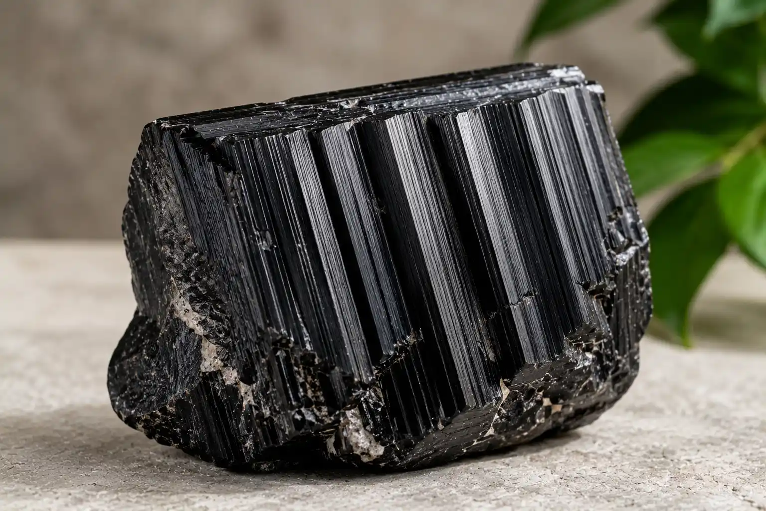 Black tourmaline crystal with intricate striations