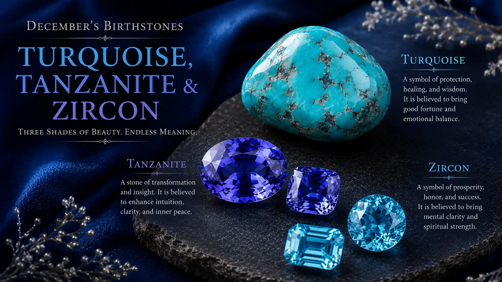 December birthstones: turquoise, tanzanite, zircon