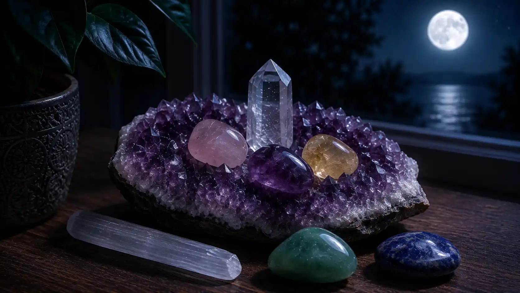 small crystals charging on a large amethyst geode