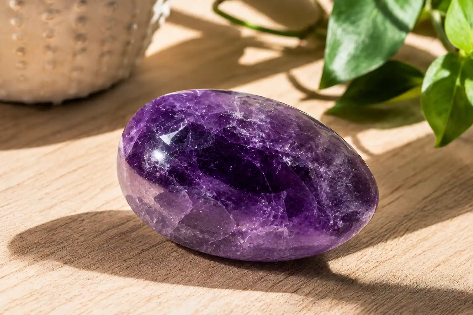 polished amethyst stone showing deep purple color