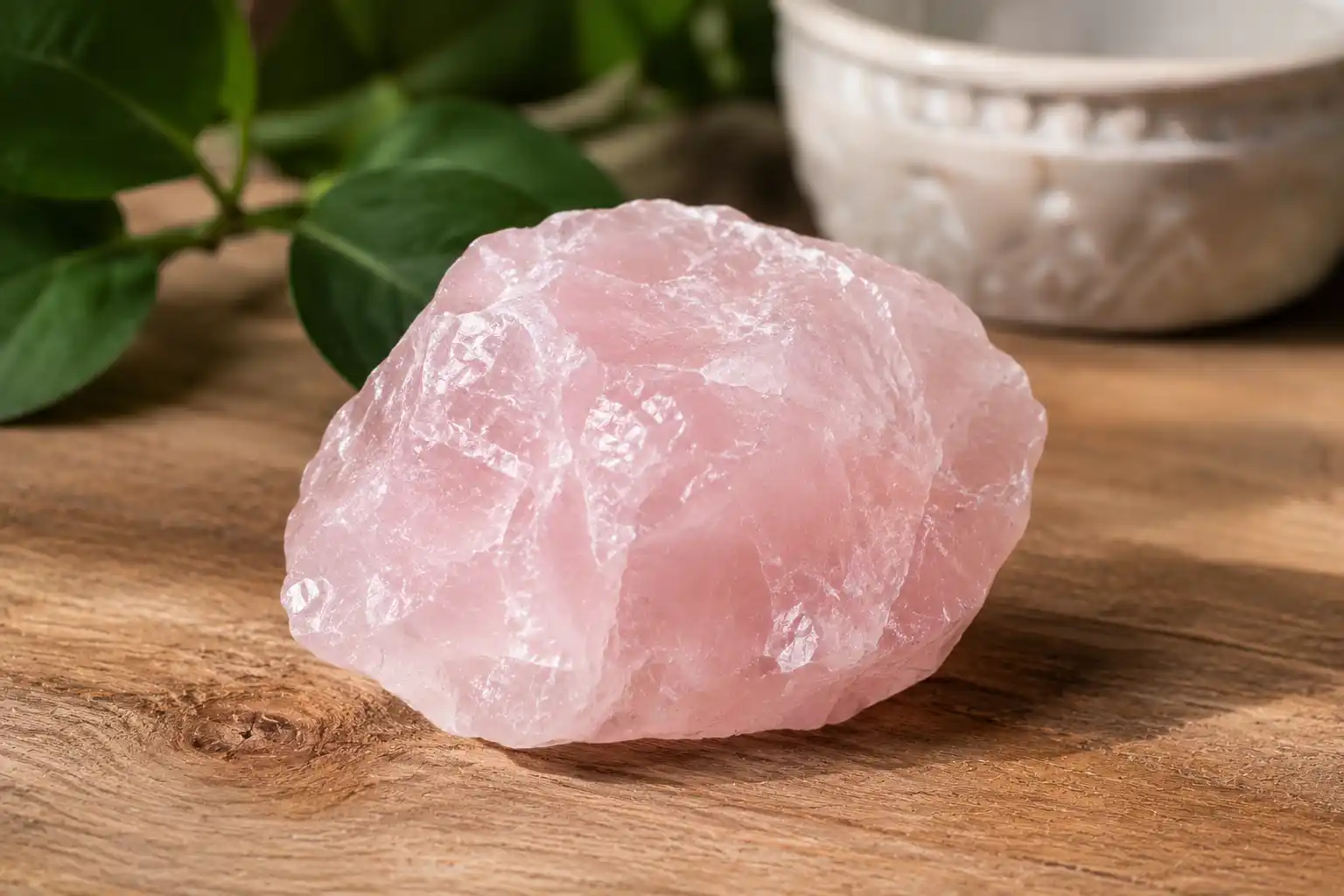 a piece of soft pink rose quartz crystal