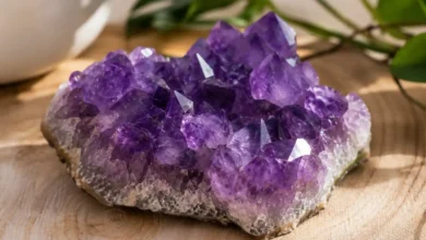 a cluster of purple amethyst crystals
