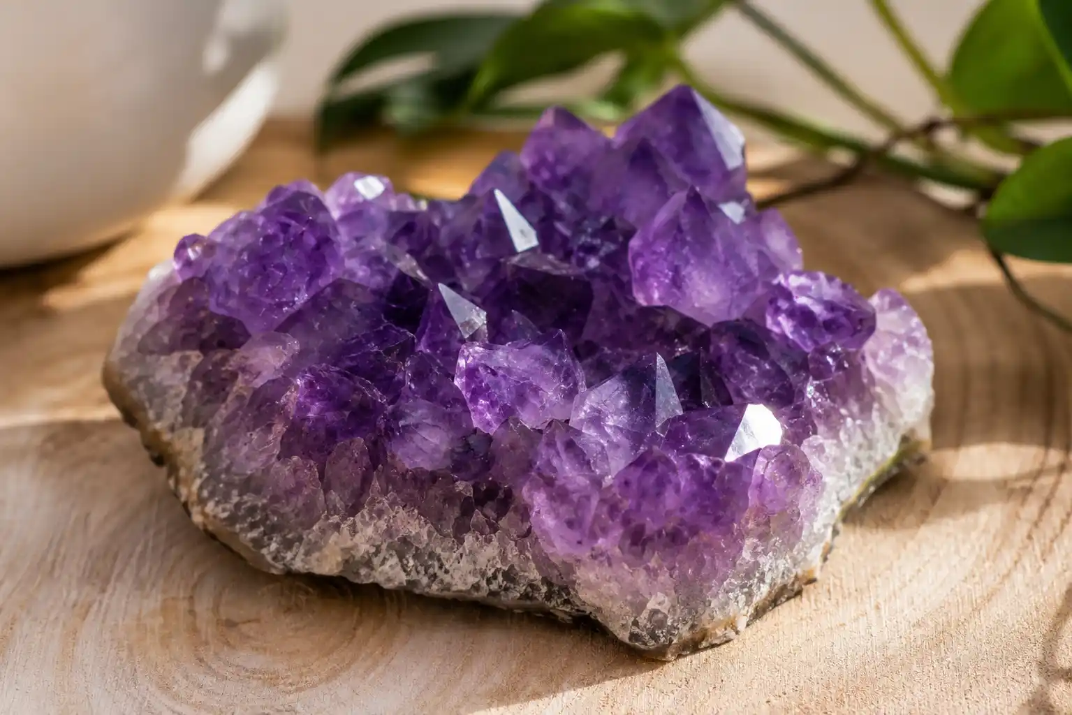 a cluster of purple amethyst crystals