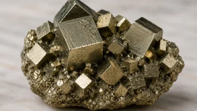 a brassy gold pyrite crystal with cubic forms