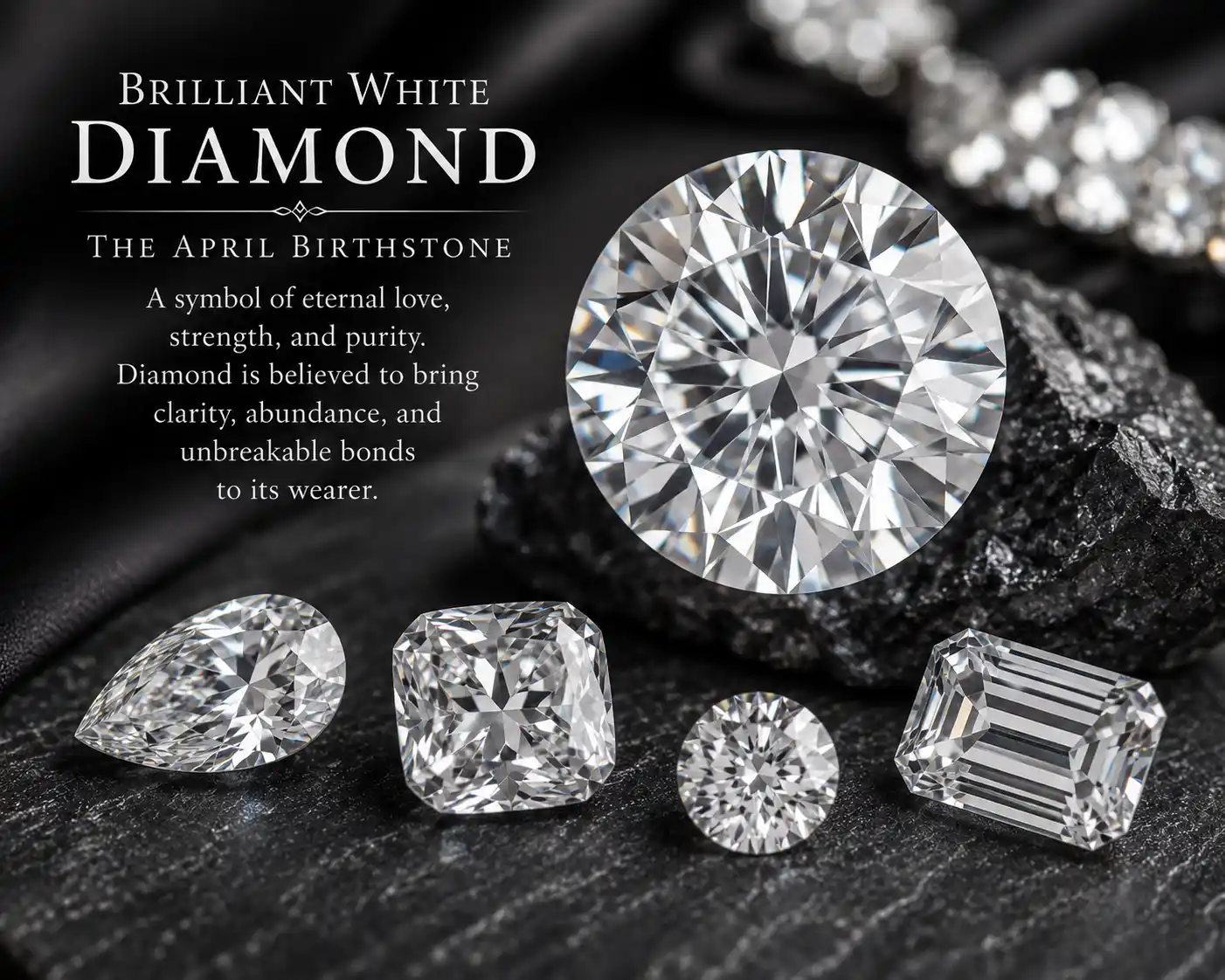 a brilliant white diamond, the April birthstone