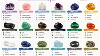 a chart of popular crystals with their meanings