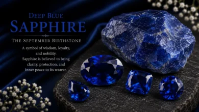 a deep blue sapphire, the September birthstone
