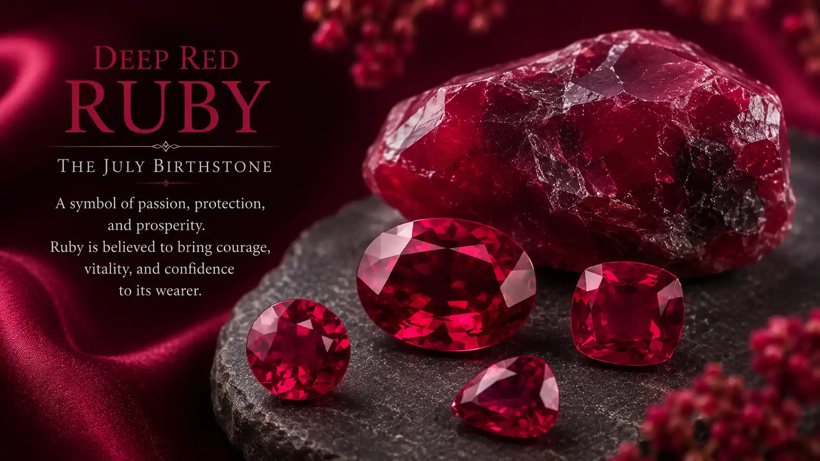 a deep red ruby, the July birthstone