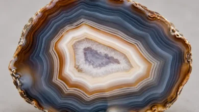 a polished agate slice showing concentric bands