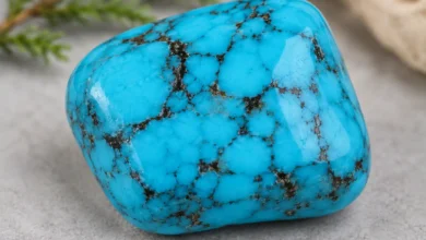 a sky-blue turquoise stone with dark matrix veining