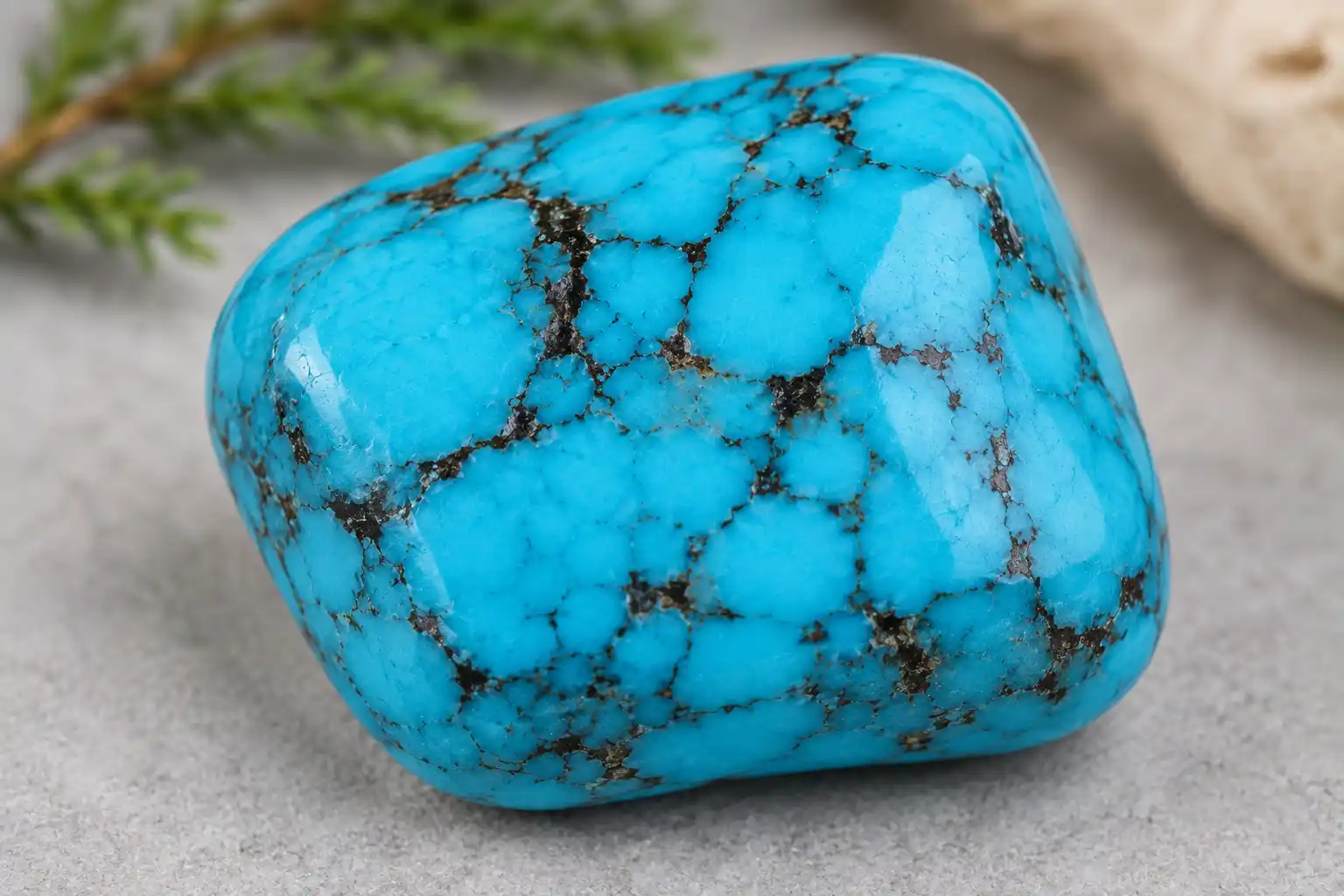 a sky-blue turquoise stone with dark matrix veining
