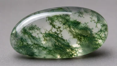 a translucent moss agate with green moss-like inclusions