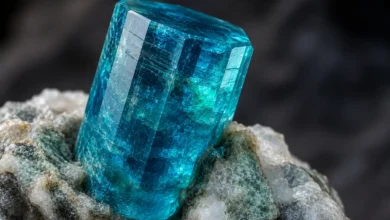 a vivid blue-green apatite crystal