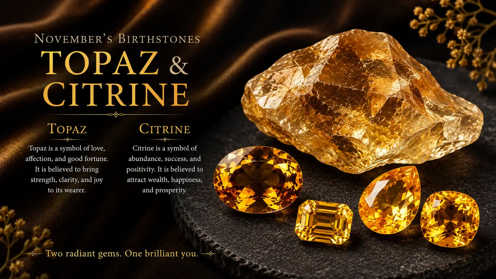 golden topaz and citrine, November's two birthstones