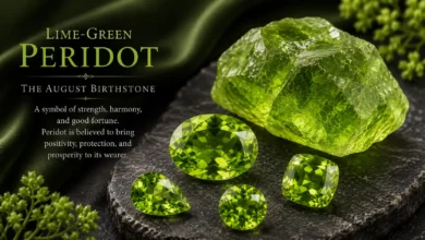 lime-green peridot, the August birthstone