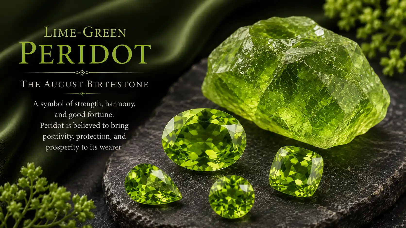 lime-green peridot, the August birthstone
