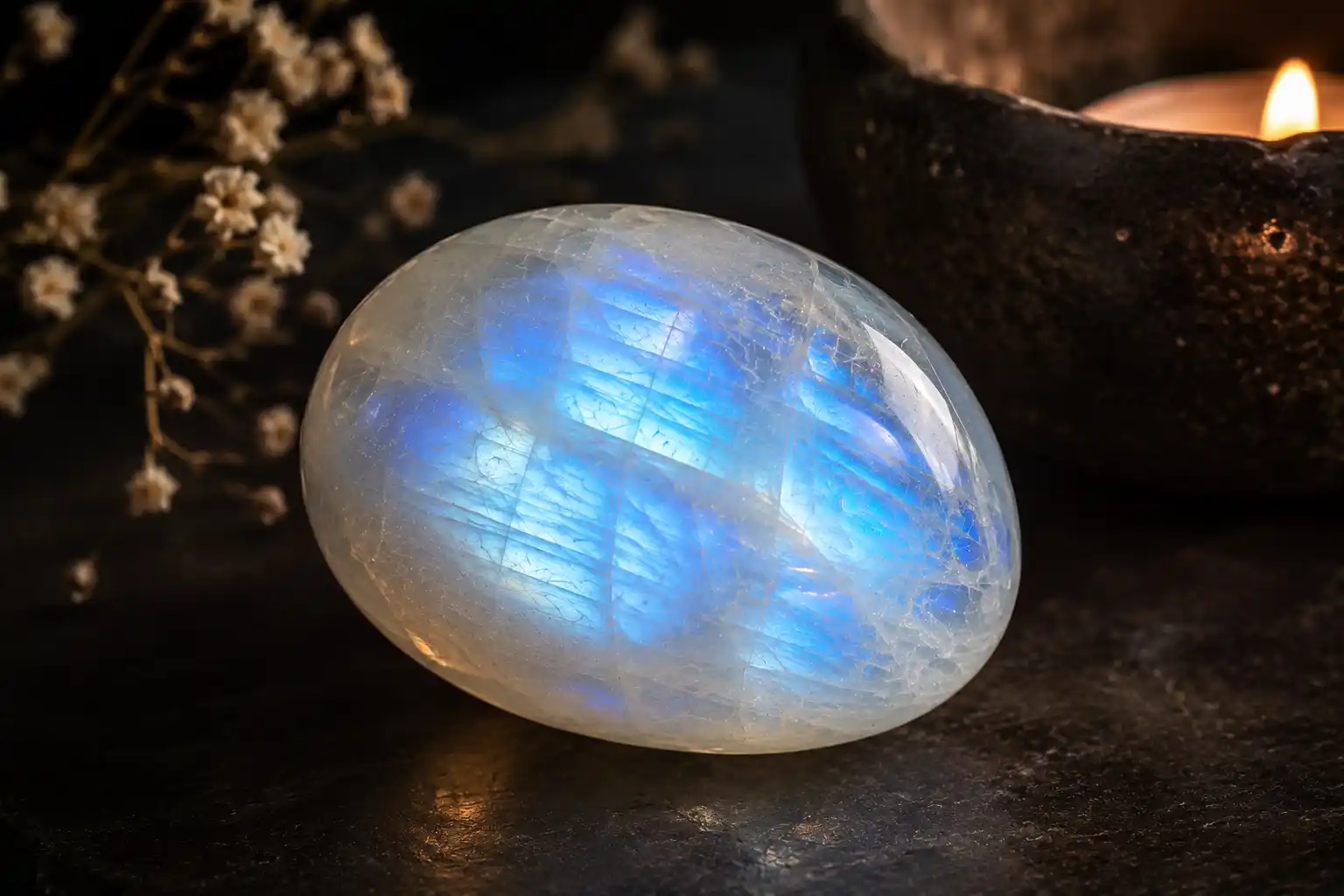 moonstone glowing in soft light