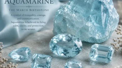 pale sea-blue aquamarine, the March birthstone