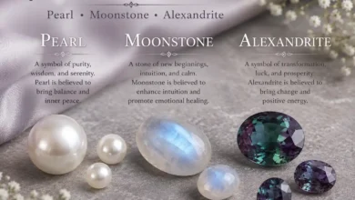 pearl, moonstone and alexandrite, June's three birthstones