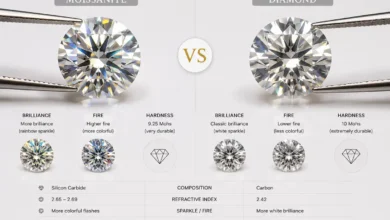 a moissanite and a diamond compared side by side