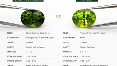 a lab-grown gemstone beside a natural gemstone of the same type