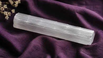 photo of a dry selenite wand on a cloth