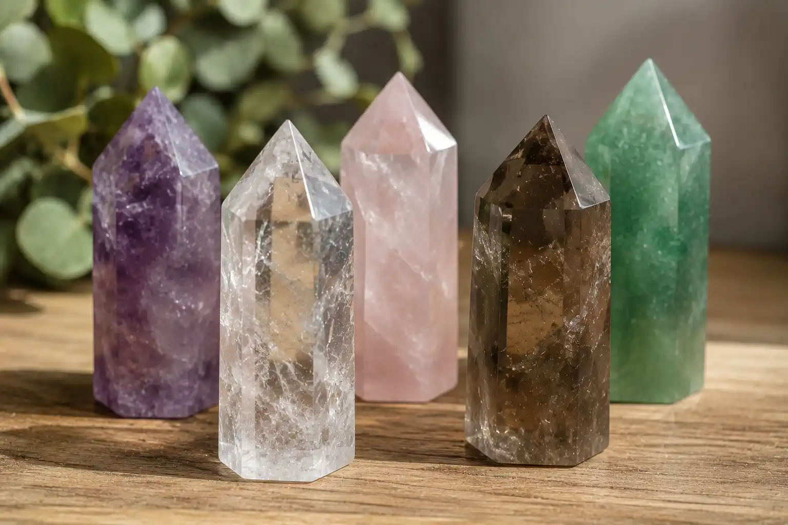 several pointed crystals including a clear quartz point