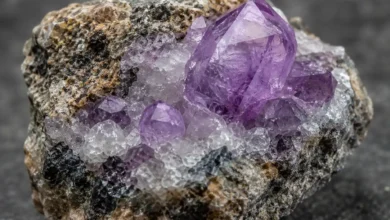 a rough gemstone crystal still embedded in host rock