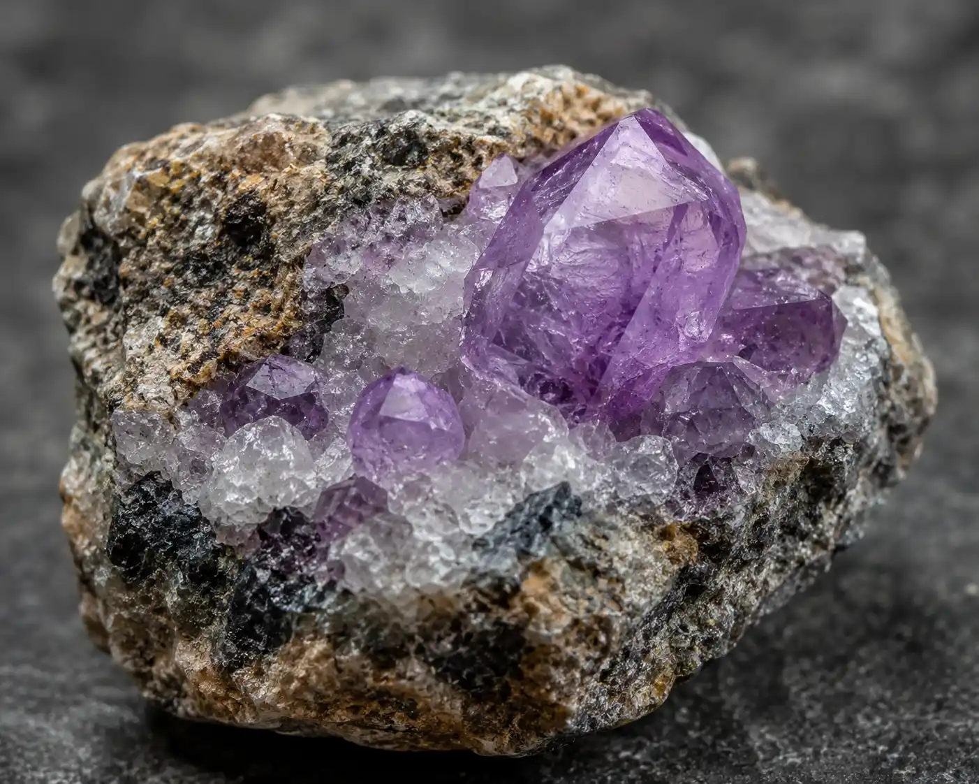 a rough gemstone crystal still embedded in host rock