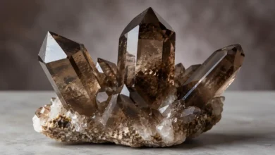 a smoky brown-grey quartz crystal point