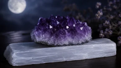 photo of amethyst in moonlight or on selenite