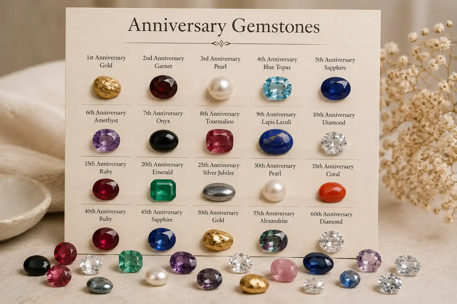 gemstones associated with wedding anniversary years