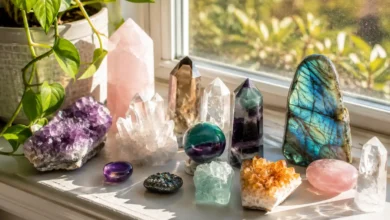 photo of crystals on a sunny windowsill