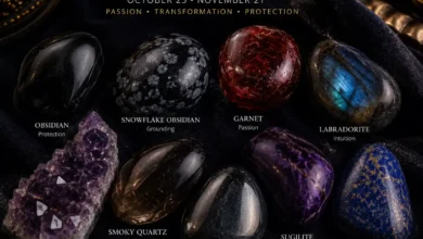 crystals for Scorpio including malachite, obsidian and labradorite