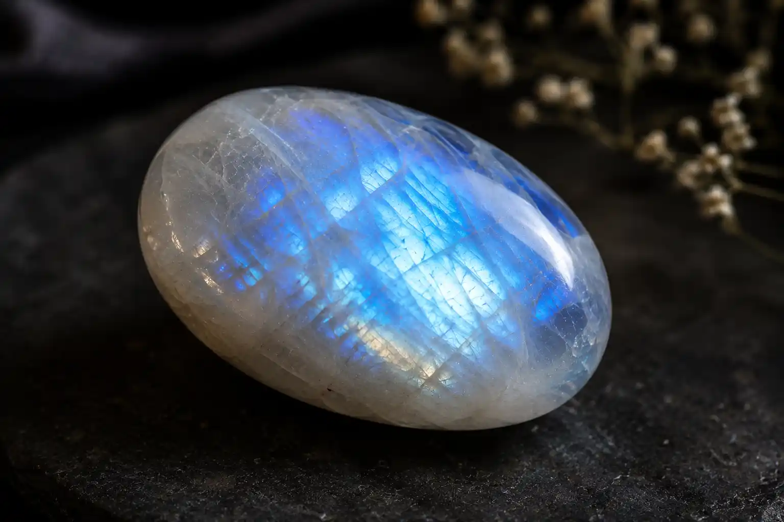photo of moonstone showing its blue/white glow