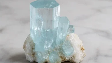 a pale sea-blue gemstone crystal