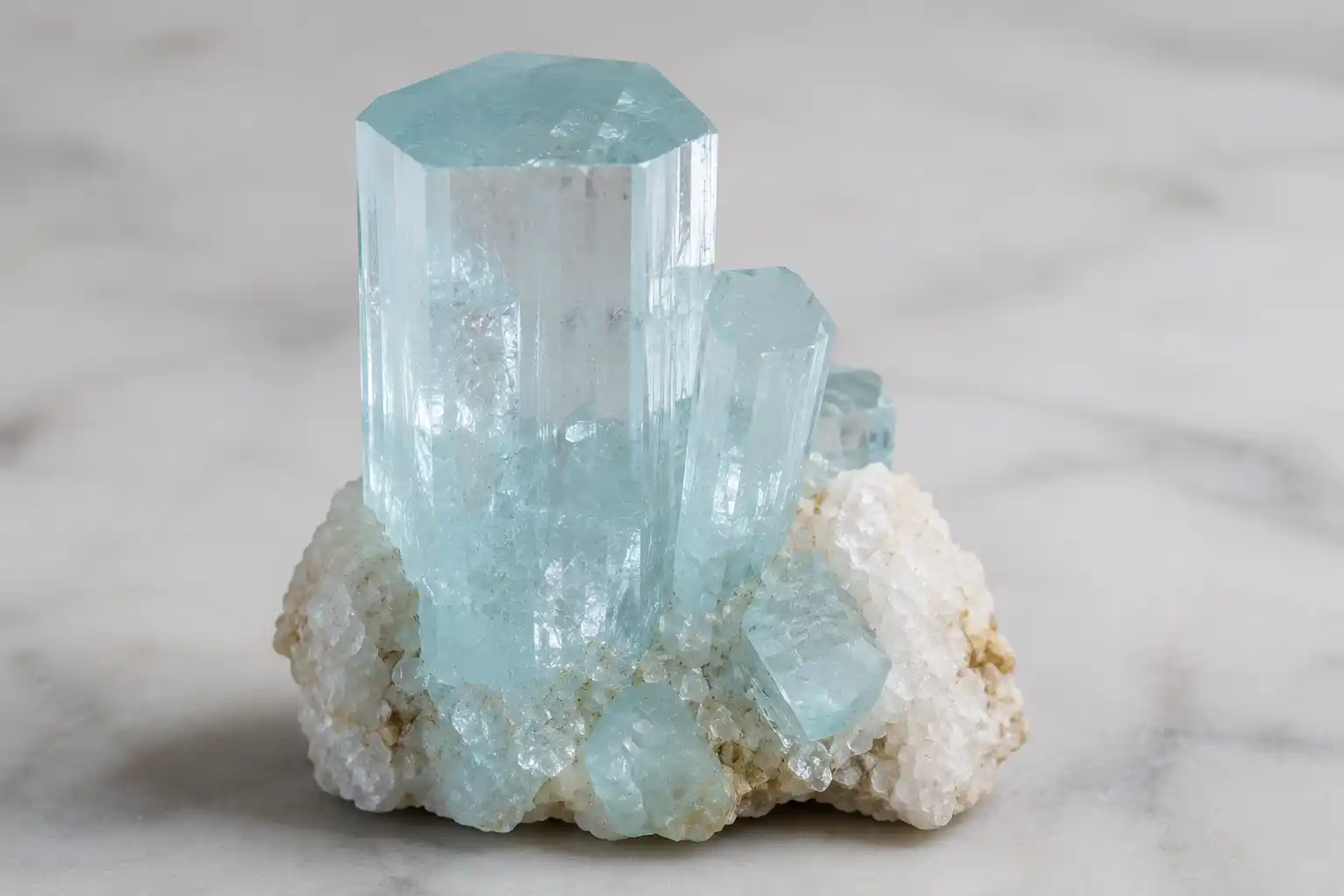 a pale sea-blue gemstone crystal