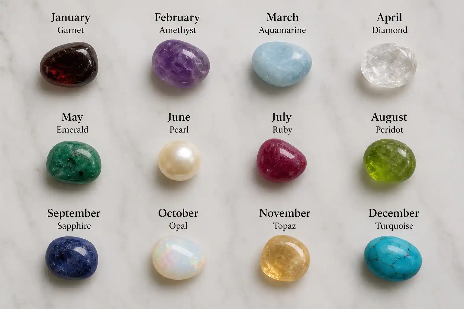 photo of twelve stones laid out by month