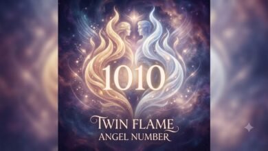 1010 twin flame angel number with a mirrored flame motif