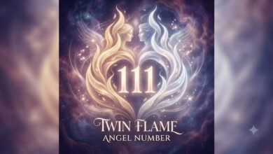 111 twin flame angel number with a mirrored flame motif