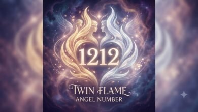 1212 twin flame angel number with a mirrored flame motif