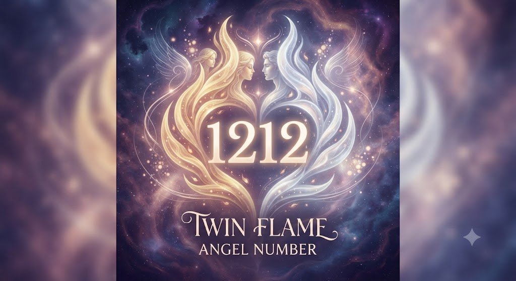 1212 twin flame angel number with a mirrored flame motif