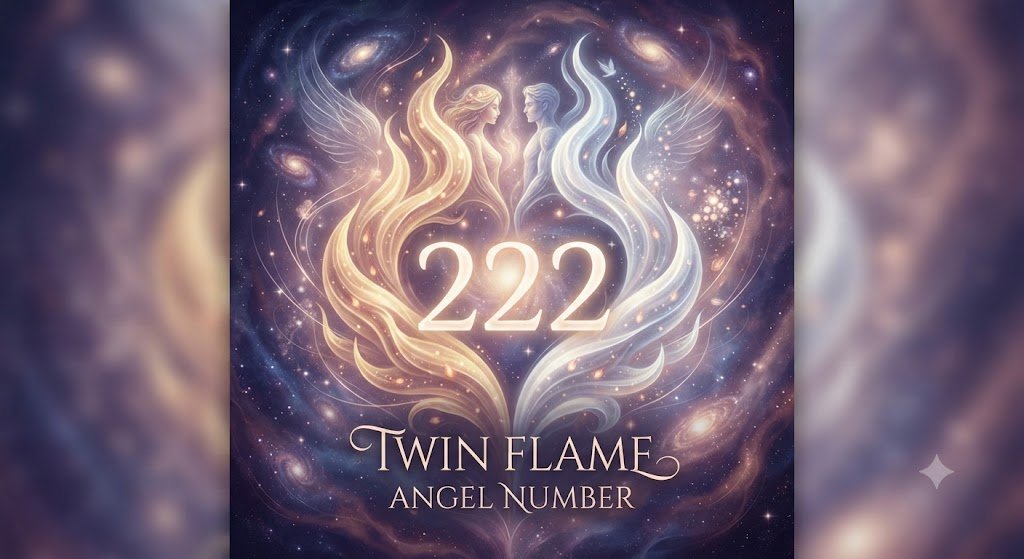 222 twin flame angel number with a mirrored flame motif