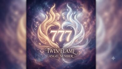 777 twin flame angel number with a mirrored flame motif
