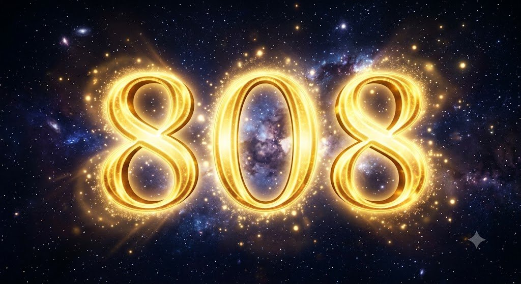 808 angel number in glowing golden numerals