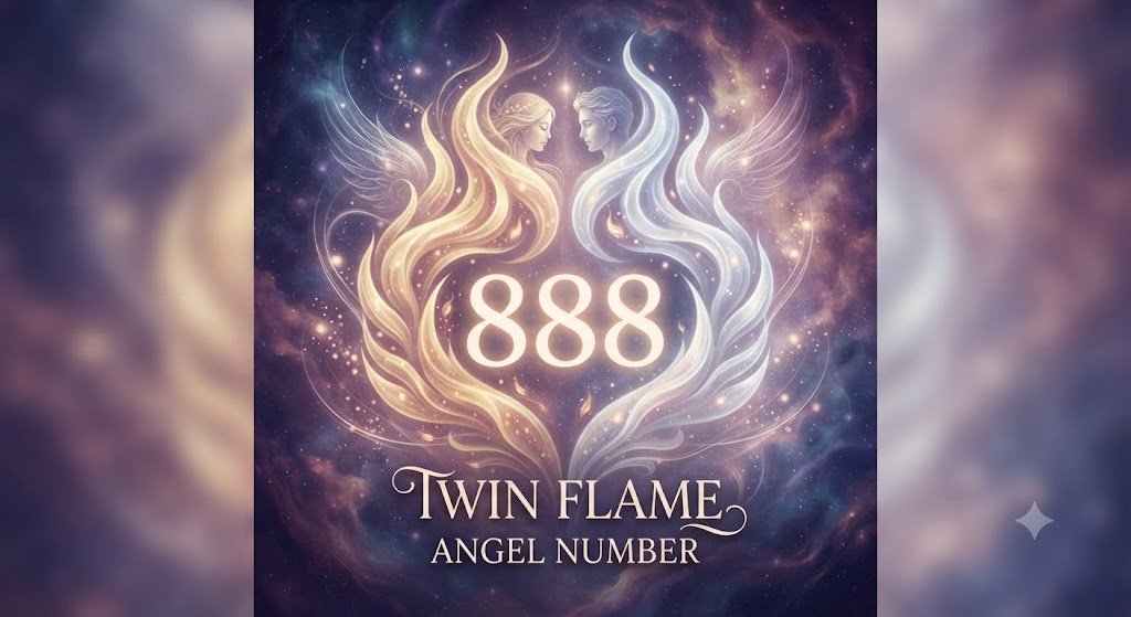 888 twin flame angel number with a mirrored flame motif