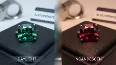 Alexandrite gemstone showing a green-to-red color change