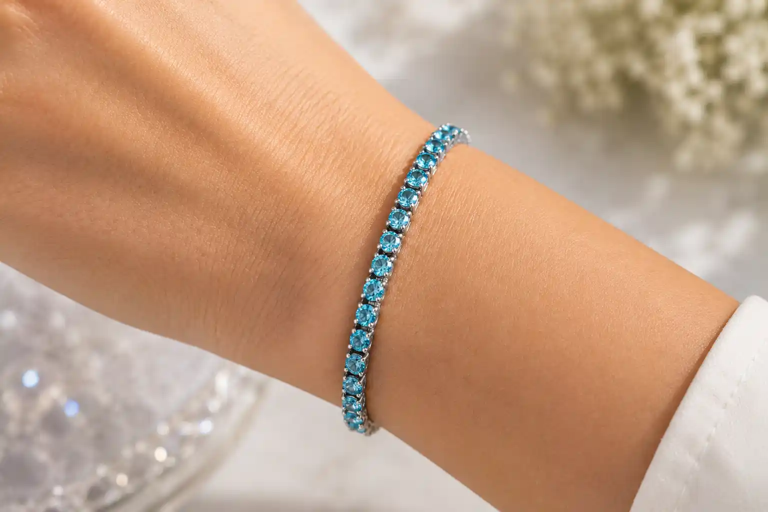 Elegant blue gemstone bracelet close-up