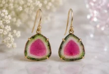 Elegant gold earrings with pink gemstones