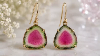 Elegant gold earrings with pink gemstones